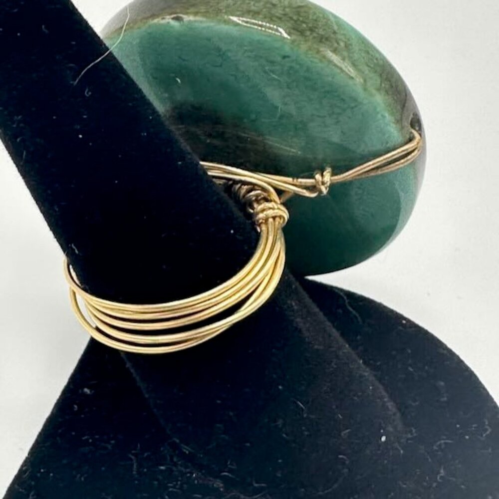 Massive Round Ceramic Green Statement Ring - image 3